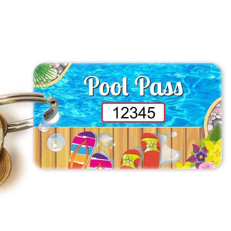 SmartSign (Pack of 100) 1.125 x 2 inch â€œPool Passâ€ Tags with Consecutive Numbering and Pre-Punched Hole, Digitally Printed, 35 mil Plastic, Multicolor, Made in USA - Image 2